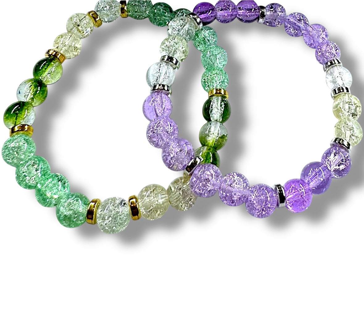 Nyari's Stacked Green and Purple Bracelet Set