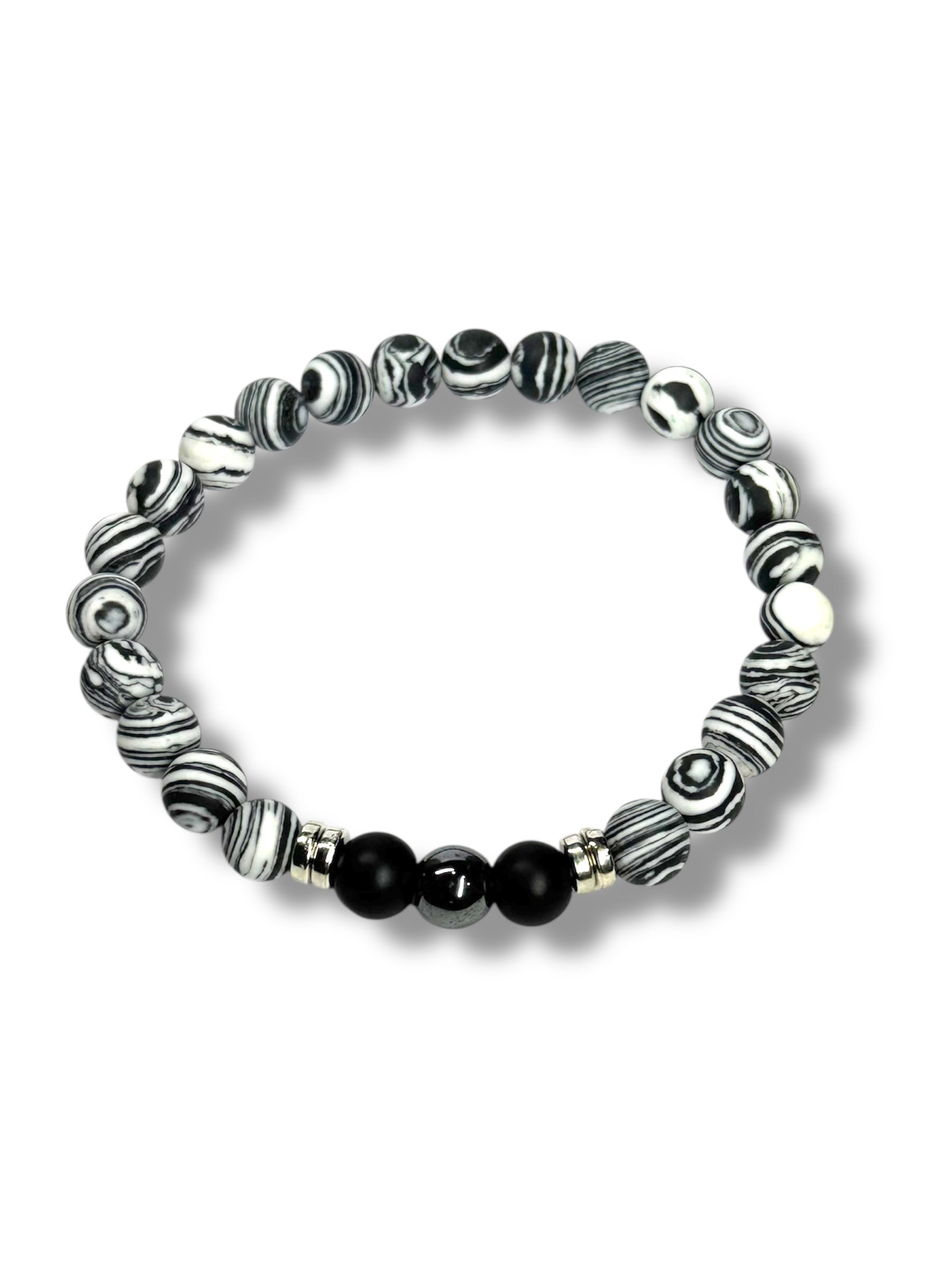 Nyari's Zebra Jasper, Hematite and Black Agate Stone Bracelet