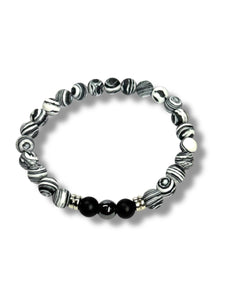 Nyari's Zebra Jasper, Hematite and Black Agate Stone Bracelet